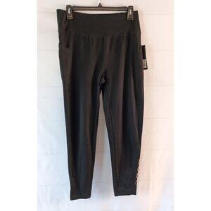 bebe Sport Black Cotton Spandex Leggings L Logo Pockets NWT $69